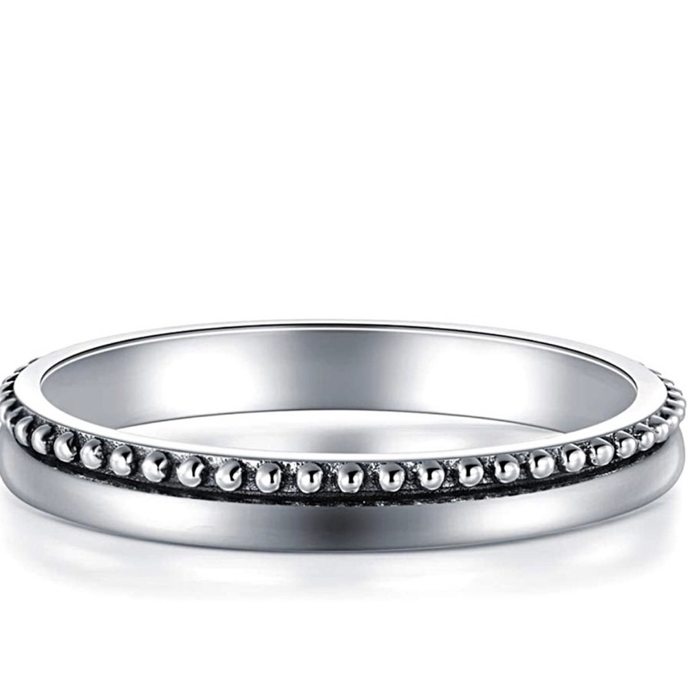 Beaded Bali-style Sterling Stackable Ring - Size 7